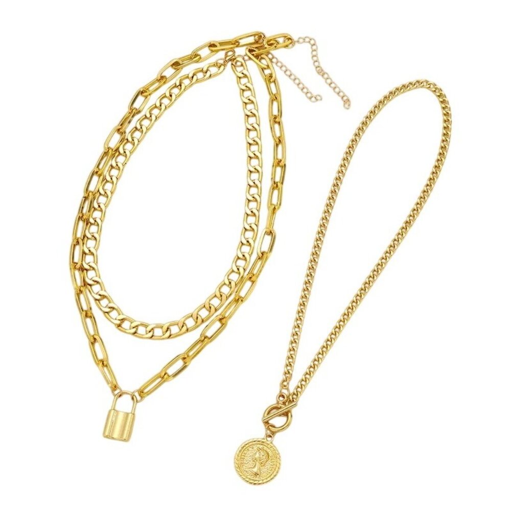 Vintage Style Coin Lock Pendants Gold Tone Layering Necklaces Old Money Style - Picture 3 of 5